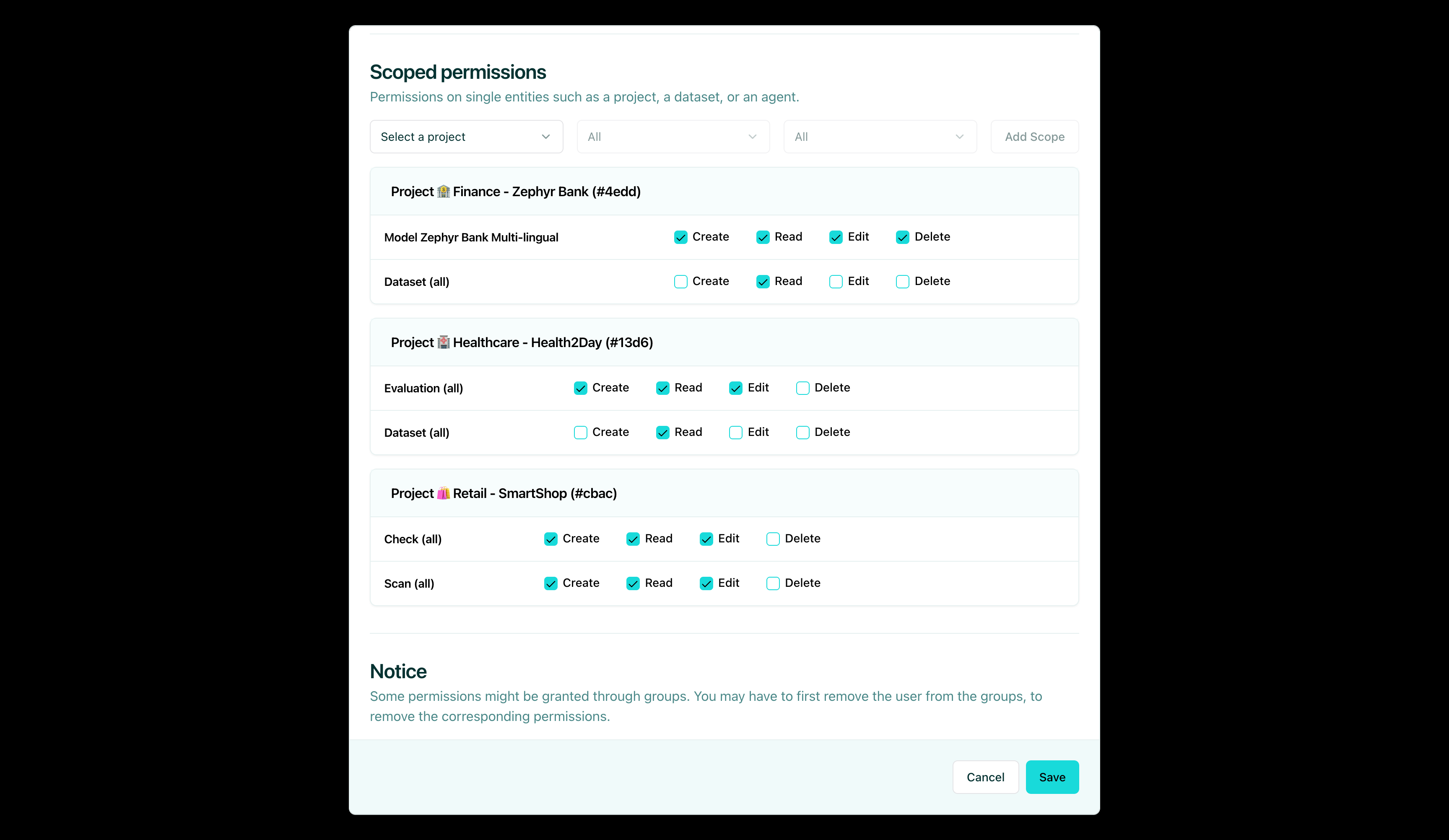 Set scope of permissions