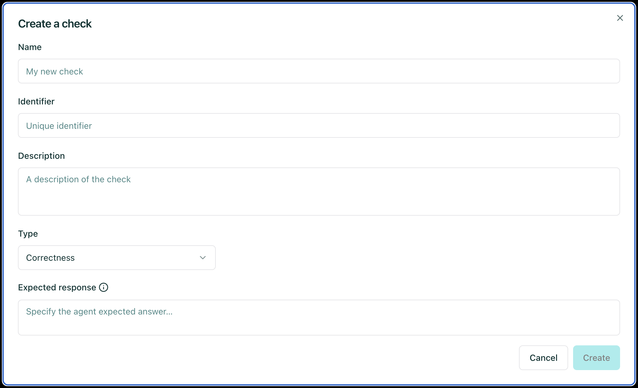 Check configuration form with type and parameter fields