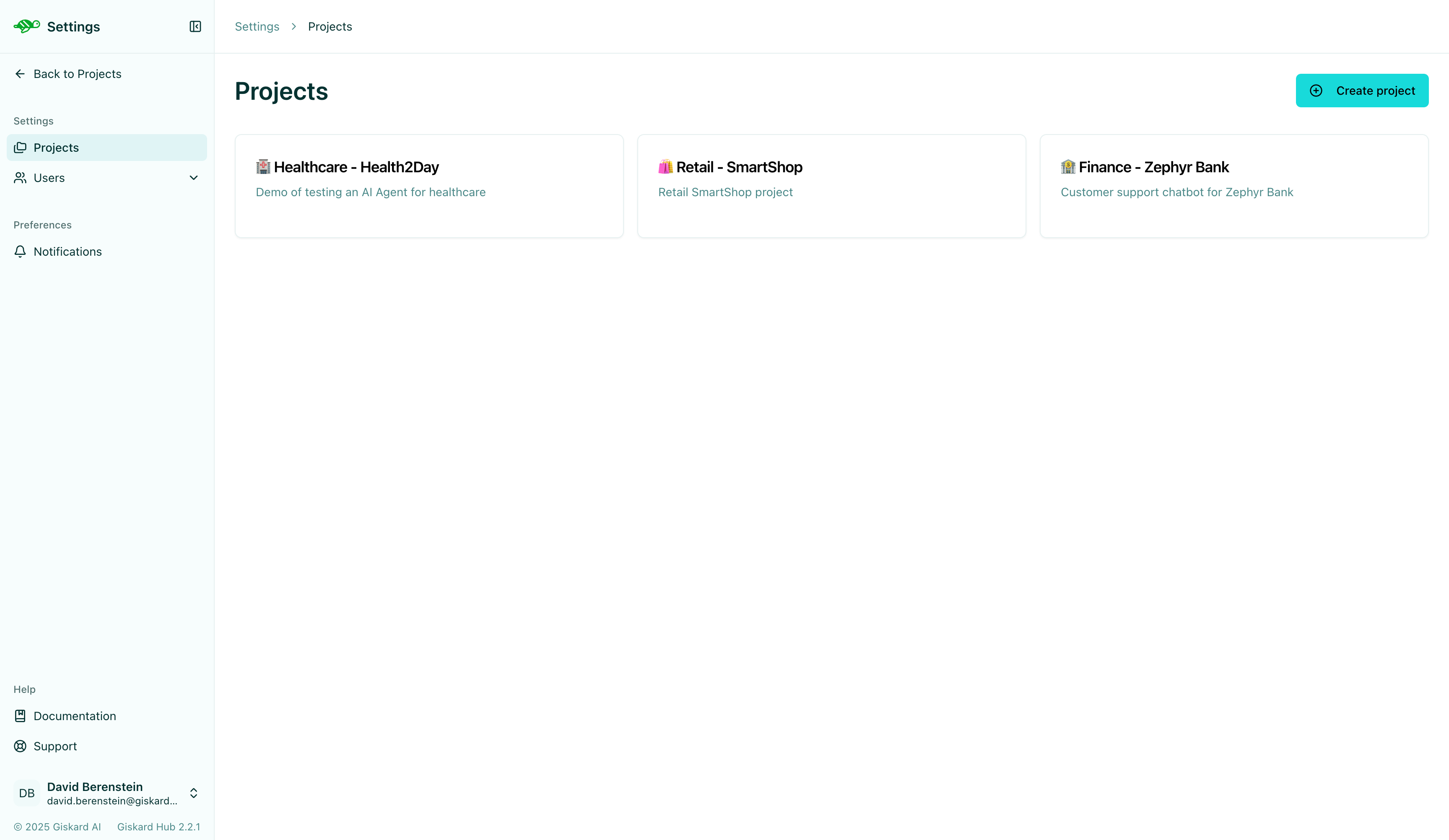 Create project dialog with name and description fields