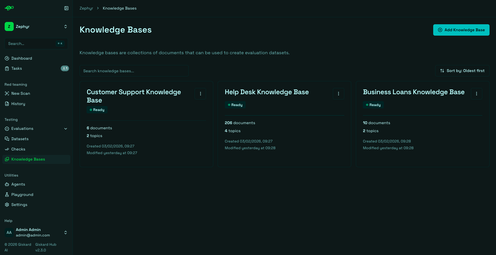 Knowledge bases with compact list layout and search