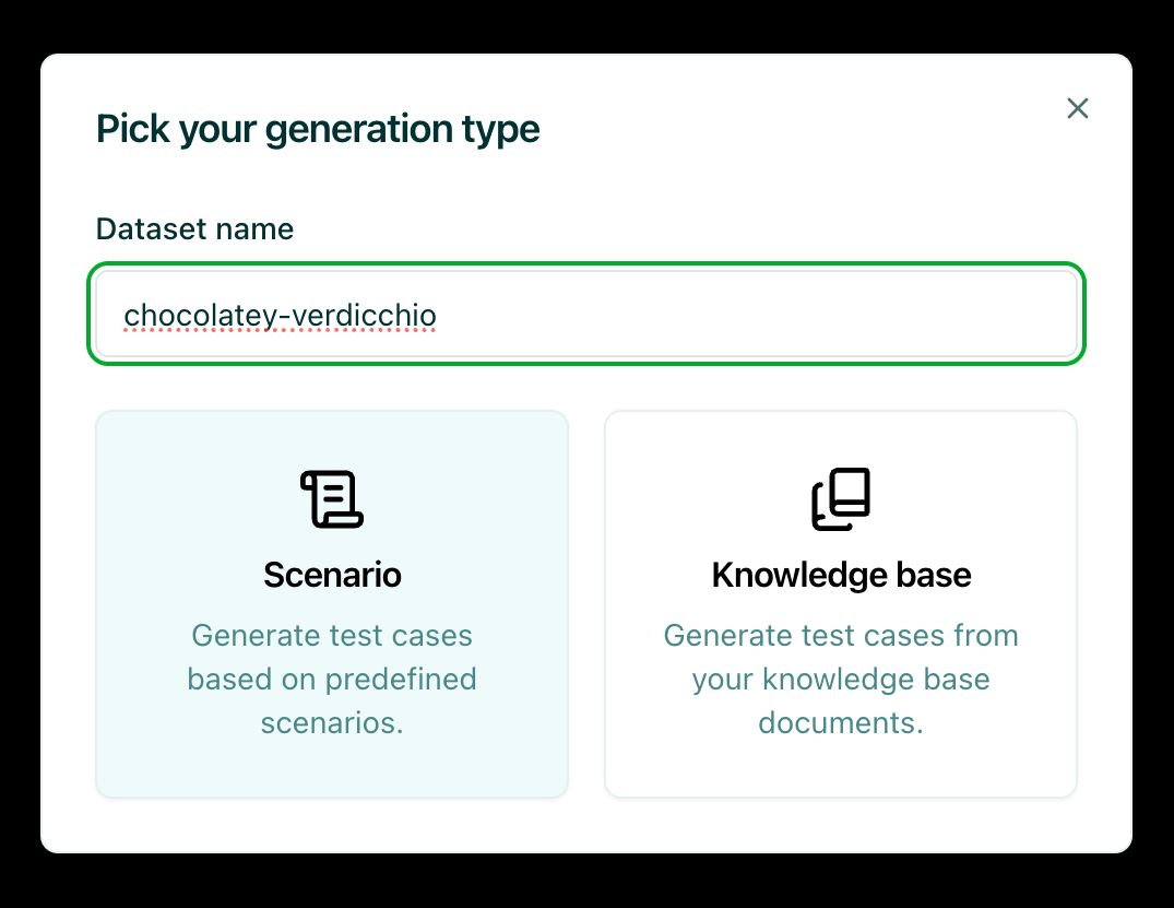 Select scenario option from generation modal